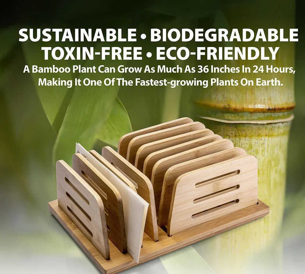 Eco-friendly bamboo desk organizer with sustainable, biodegradable design for office or school use