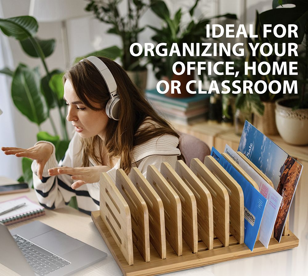 VICTOR® Large Adjustable Bamboo File Sorter