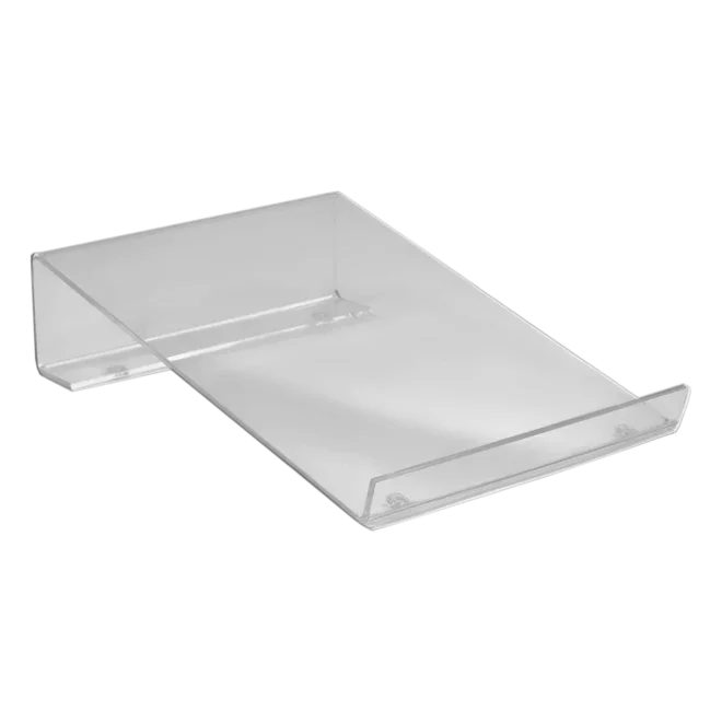Clear ergonomic calculator stand with angled design for office desk organization
