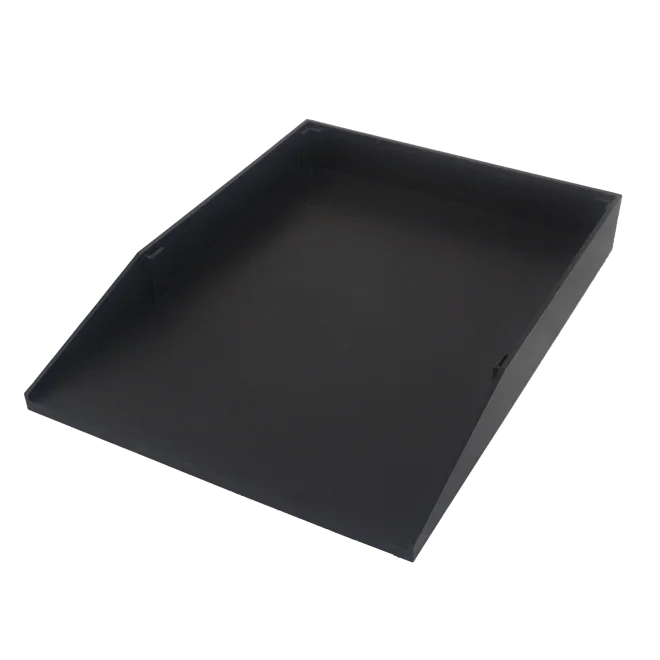 Black plastic legal size document tray for desk organization