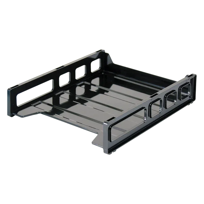 Black plastic letter tray organizer for desk, open design, office supply