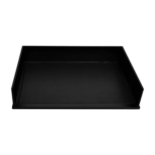 Black desktop tray for office organization and workspace efficiency