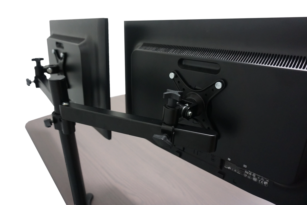 Dual monitor mount with adjustable arms for ergonomic workspace setup