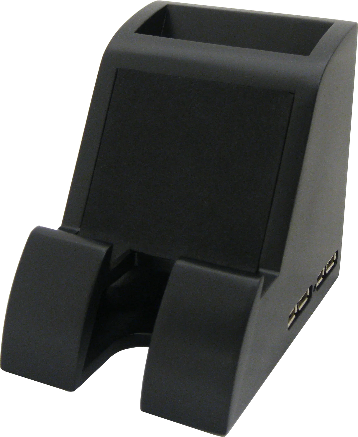 Black smart charge pencil cup with built-in USB hub for desk organization