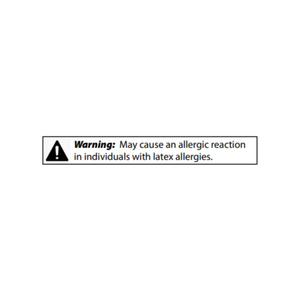 Warning label for latex allergy risk with exclamation icon