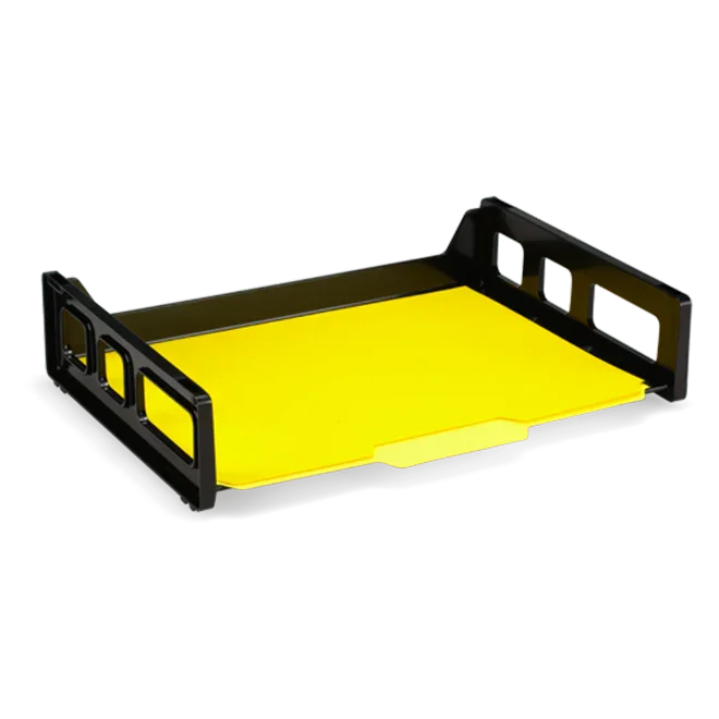 Black and yellow desktop letter tray organizer for office or school workspace