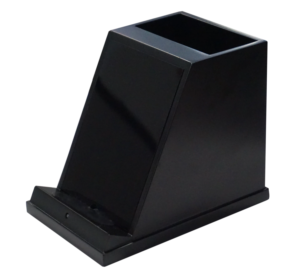 Black wireless phone charger with pencil cup for desk organization