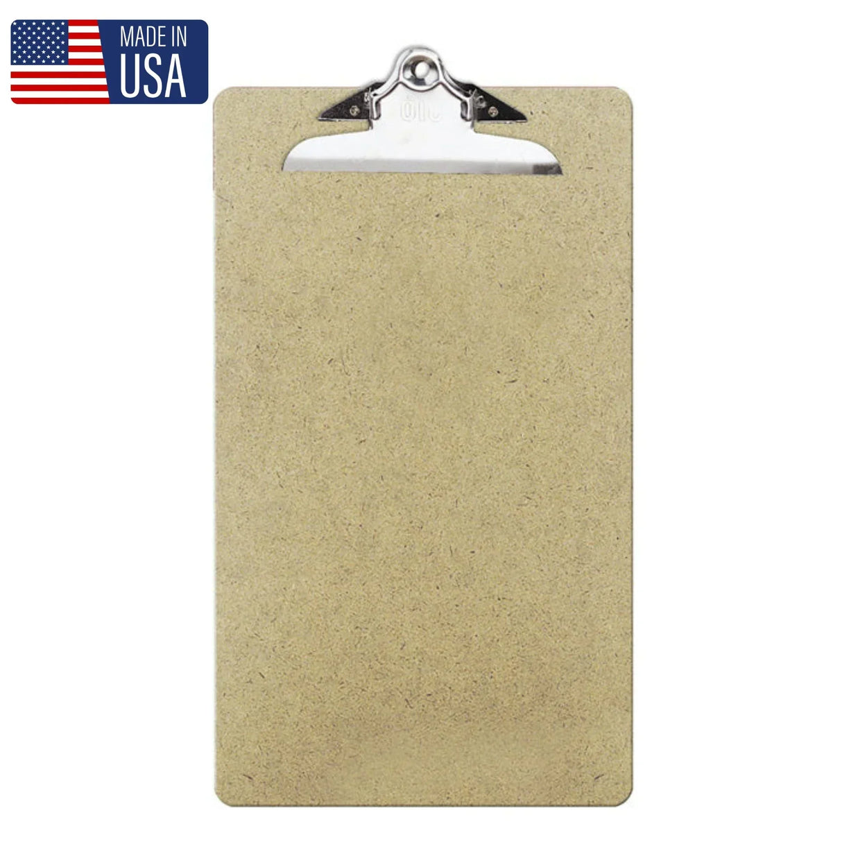 Sturdy cardboard clipboard with metal clip, made in USA for office or school use