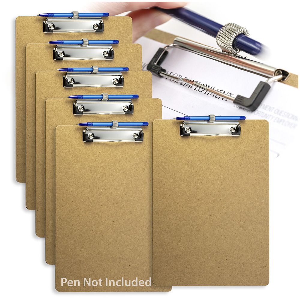Wood Clipboard with Low Profile Clip and Pen Holder - Letter, 6-Pack