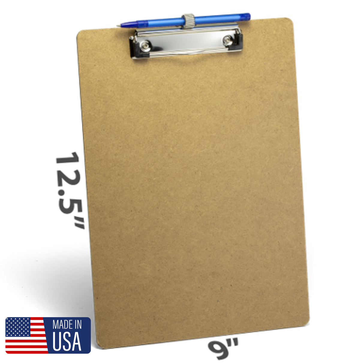 Wood Clipboard with Low Profile Clip and Pen Holder - Letter, Single