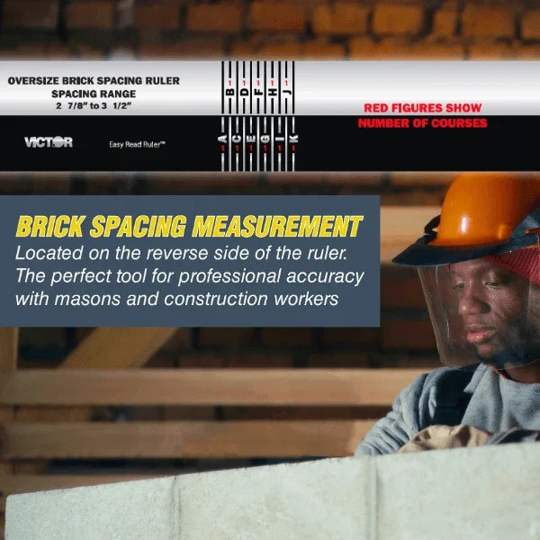 Victor® ProSpan brick spacing measurement tool being used by a construction worker.