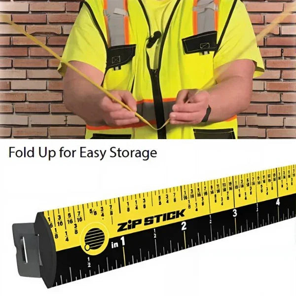 Yellow Zip Stick folding ruler for easy storage, ideal for construction and measurement tasks.