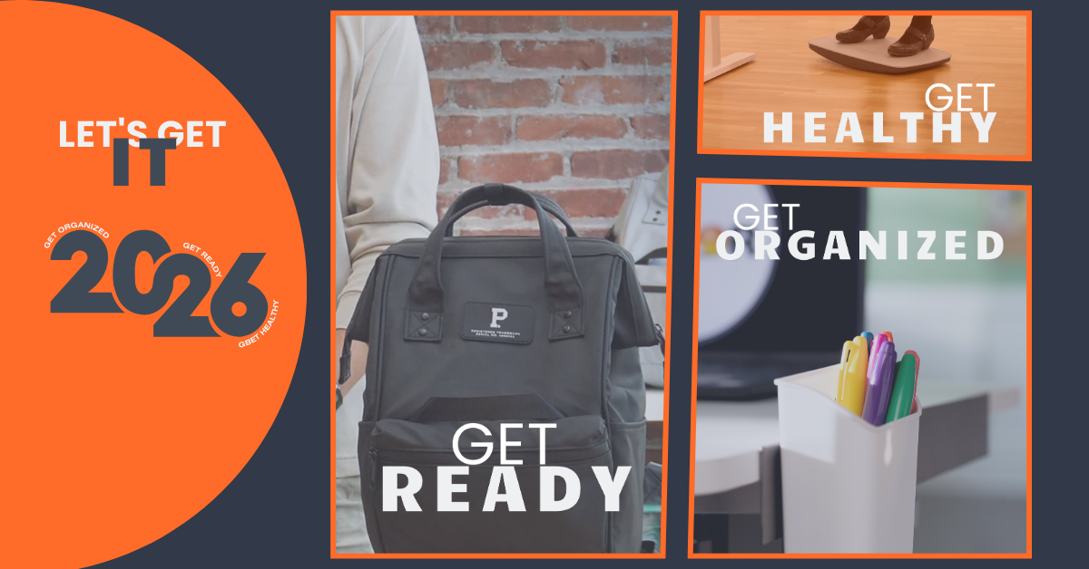 Collage with get ready backpack, get healthy balance board, get organized desk organizer, and let's get it 2026 slogan.