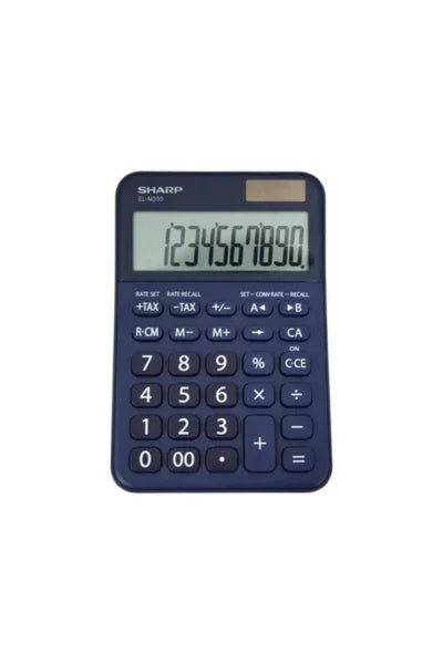 Sharp desktop calculator with large display and black buttons on white background