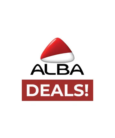 Alba Deals logo with red and white triangle and bold 'DEALS!' text, sales promotion graphic