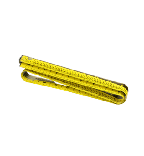 Yellow folding ruler with measurement markings on a white background