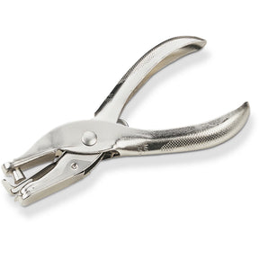 Officemate® heavy-duty 1-hole punch with silver metallic finish and ergonomic handles.