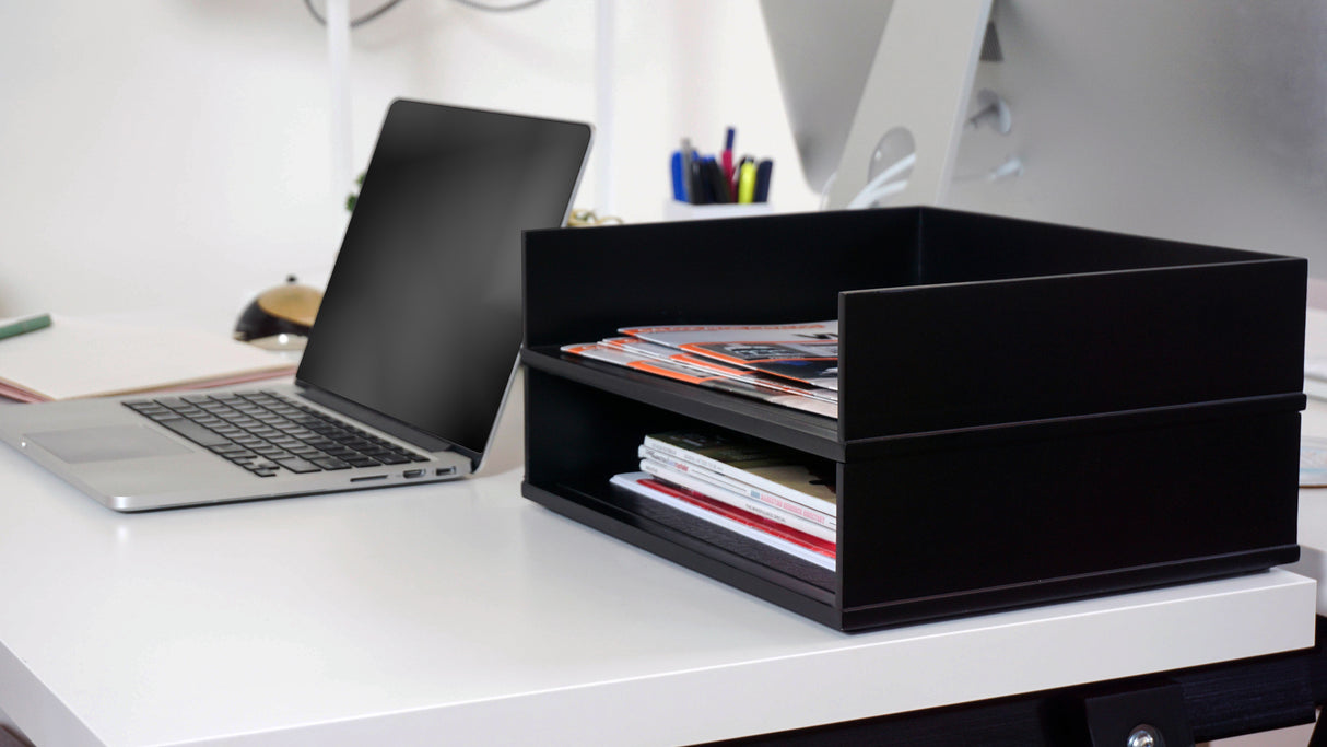 VICTOR® Stacking Letter Tray Desk Organizer – Solid Wood Side-Load Paper Tray - Stackable up to 5 High