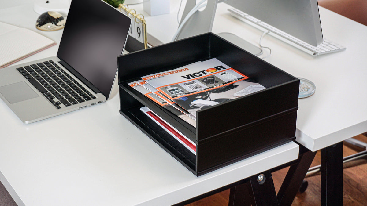 VICTOR® Stacking Letter Tray Desk Organizer – Solid Wood Side-Load Paper Tray - Stackable up to 5 High