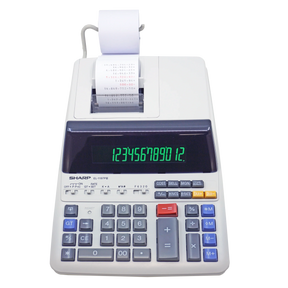 SHARP Calculators 12-digit heavy-duty printing calculator with extra-large display and paper roll.