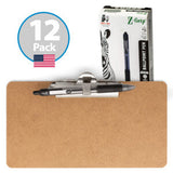 12-Pack 5-inch x 9-inch Memo Clipboard with Low Profile Metal Side Clip & Zebra Pen
