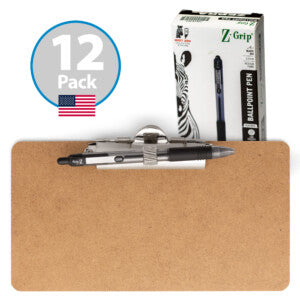 12-Pack 5-inch x 9-inch Memo Clipboard with Low Profile Metal Side Clip & Zebra Pen