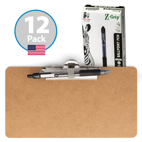 12-Pack 5-inch x 9-inch Memo Clipboard with Low Profile Metal Side Clip & Zebra Pen