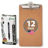 12-Pack 5-inch x 9-inch Receipt Clipboards with Low Profile Top Clip & Zebra Pen