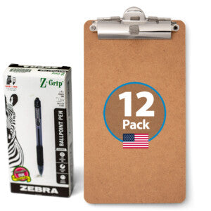 12-Pack 5-inch x 9-inch Receipt Clipboards with Low Profile Top Clip & Zebra Pen