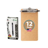12-Pack 5-inch x 9-inch Receipt Clipboards with Low Profile Top Clip & Zebra Pen