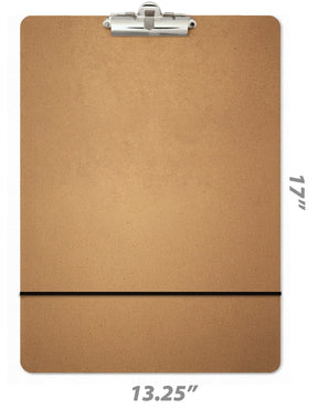 Officemate® Artist Sketch Board in brown MDF, measuring 13.25 x 17 inches with a metal clip.