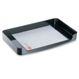 Black plastic legal size desk tray with document organizer for office use