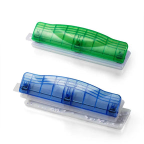 Green and blue Officemate 3-hole punch protectors