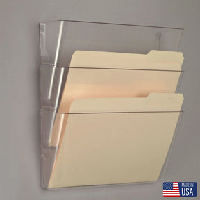 Officemate® clear plastic 3-tier letter wall file organizer holding manila folders