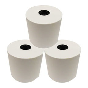 Three white SHARP Calculators phenol-free thermal paper rolls arranged in a triangle.