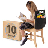 Student reading on chair with black seat organizer full of school supplies, bundle of 10