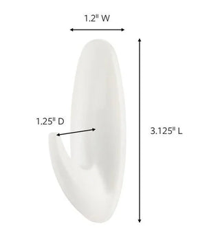 Officemate 3-pound adhesive hook with dimensions: 3.125" L, 1.2" W, and 1.25" D.
