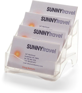 Officemate 4-tier clear acrylic business card holder with sample cards