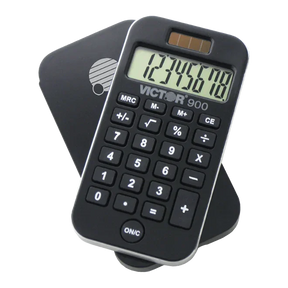 Victor® 8-digit pocket calculator with a large LCD display and a slide-on cover.