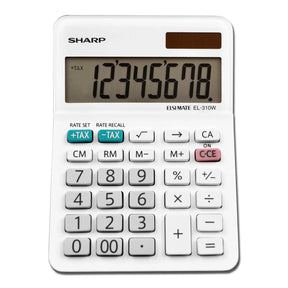 Sharp Calculators® 8-digit professional mini-desktop calculator in white with twin power.