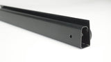 Black metal strip with textured surface on a white background