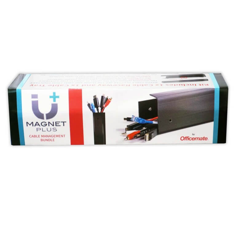 Box of Officemate Magnet Plus cable management bundle on a white background