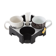 Smart mug and cup carry tray with handles, holding two mugs and stirrers, tea bag visible