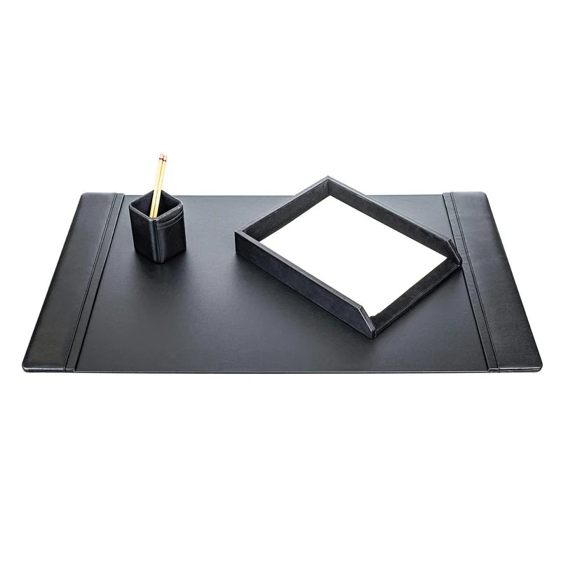 Dacasso Classic Black Leather 3-Piece Desk Set