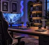 Alba headphone holder and pen pot on a modern gaming desk with RGB lighting