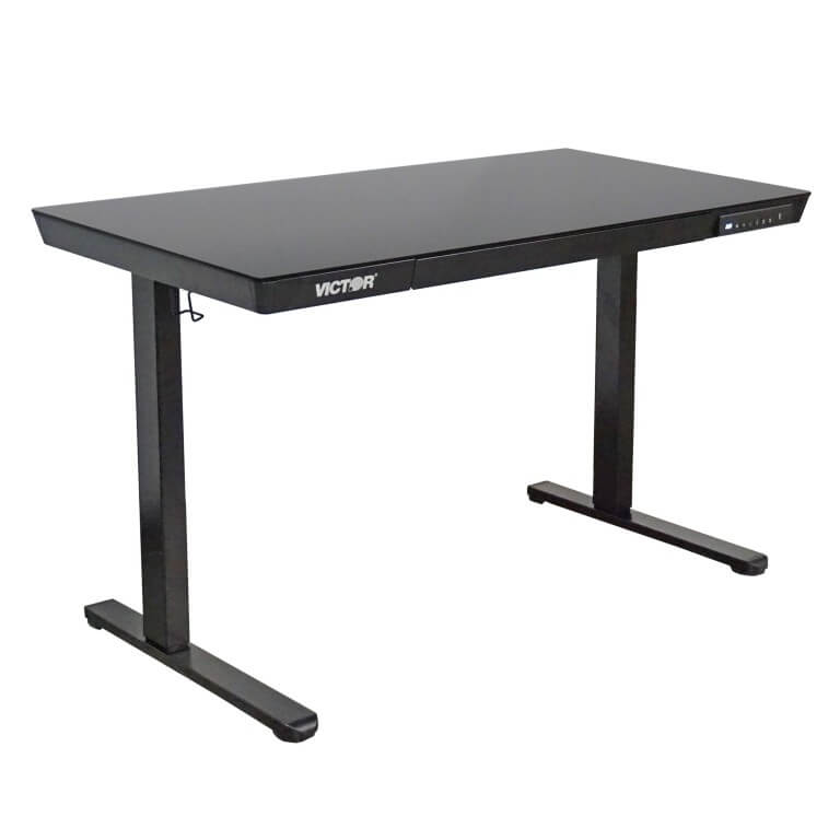 Black gaming desk with 'Victor' branding on a white background