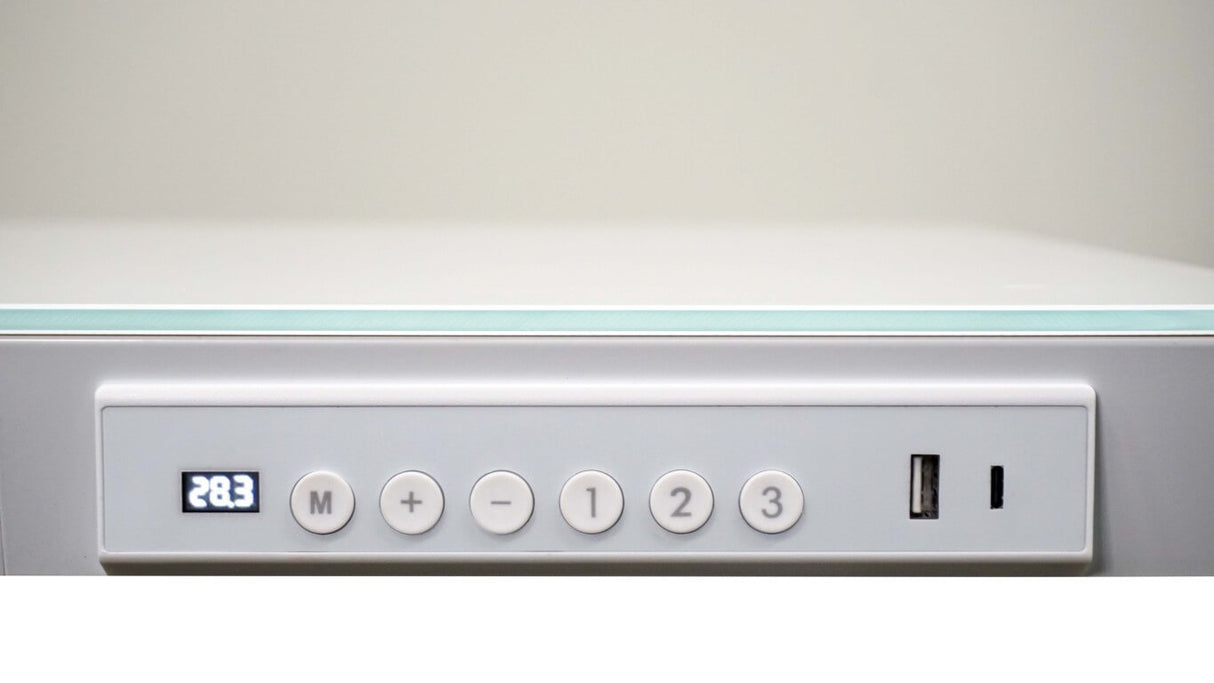 Control panel with buttons and a USB port on a white background