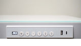 Control panel with buttons and a USB port on a white background