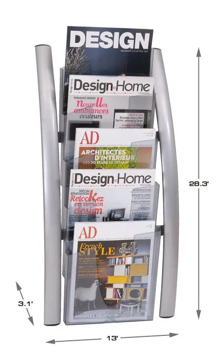 Alba wall mounted literature display with 5 compartments holding design magazines.