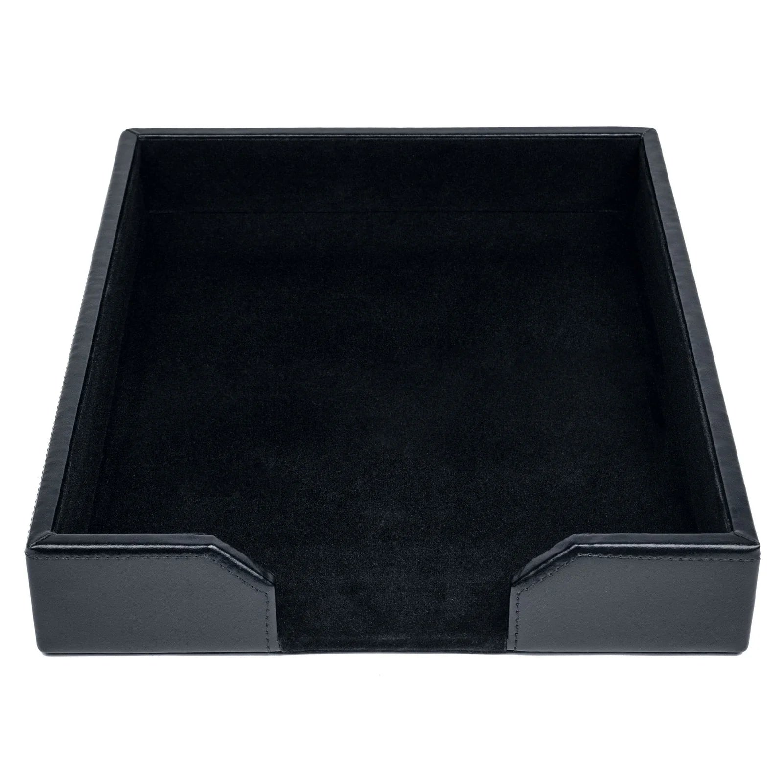 Black bonded leather letter tray for office desk organization and document storage